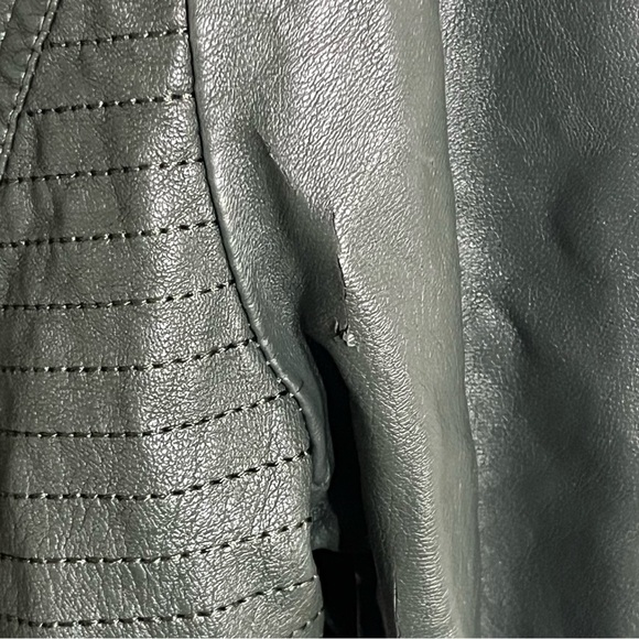 Women’s Juniors Harmony & Havoc Faux Leather Jacket Hooded Zipper Size XL Green - Picture 6 of 11
